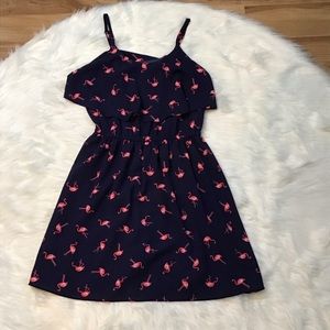 Elle Flamingo Print on Navy Tiered Summer Dress XS